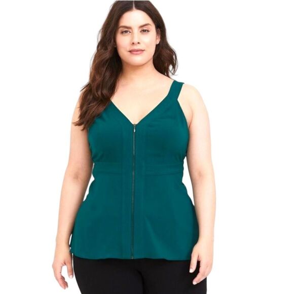 TORRID Botanical Green Crepe Zip Front Tank Top. 3X - Picture 7 of 14